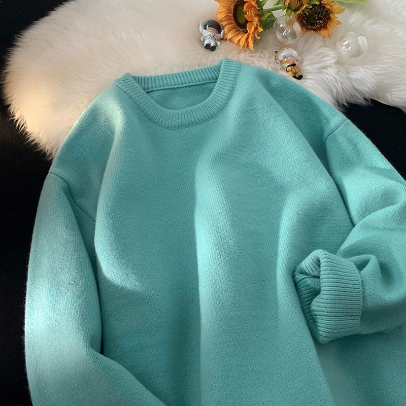 Sweater Men's Autumn and Winter Lazy Style American Style Retro High-end Sense Loose Casual Solid Color Pullover Base Knitted Sweater