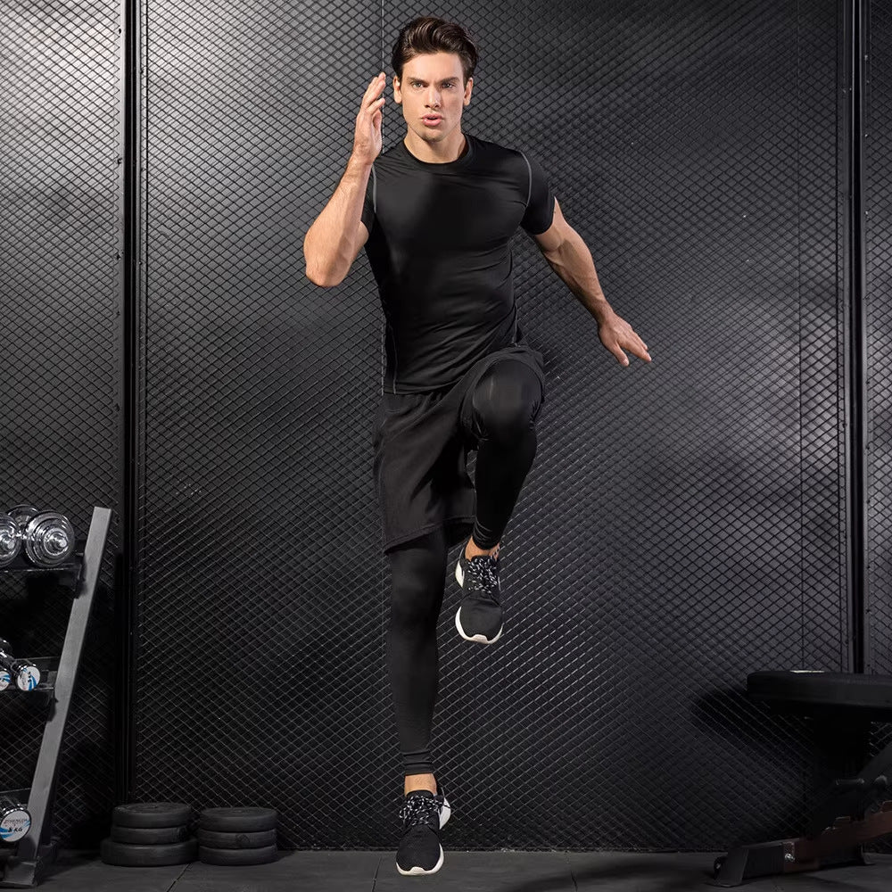 Summer Men's Tight Training Fitness Clothes Running Short-sleeved Sportswear Stretch Quick-drying Clothes T-shirt 2025 Top