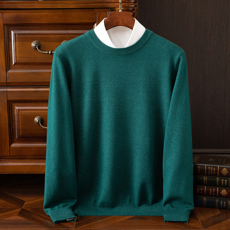 Autumn and Winter Classic Round Neck Men's Pullover Base Shirt Casual Business Knitwear Loose Fashion Solid Color Long Sleeve Sweater