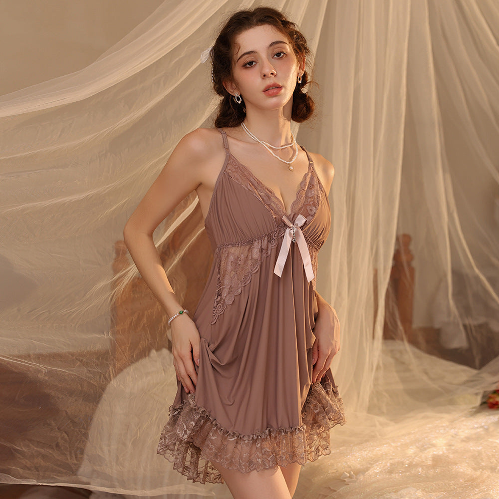 Wholesale Sexy Pajamas for Women 2025 New Lace Suspender Nightgown Mesh Summer Thin Home Dress