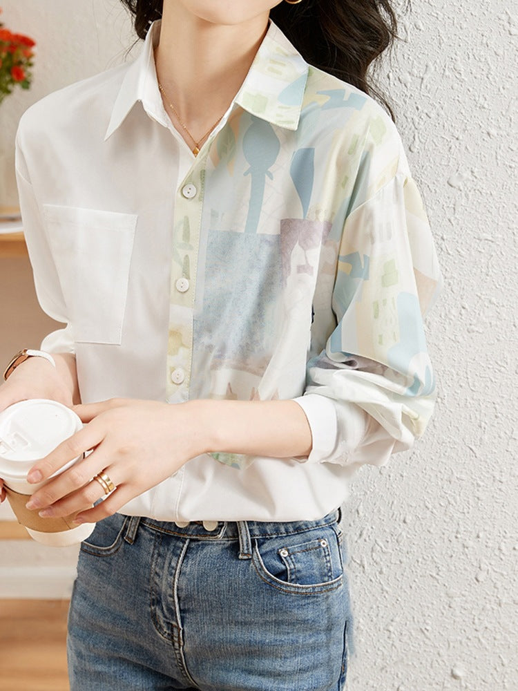 Designer Women's Niche Shirt Blouse French Style 2025 New Style Stitching Shirt for Women Spring and Autumn