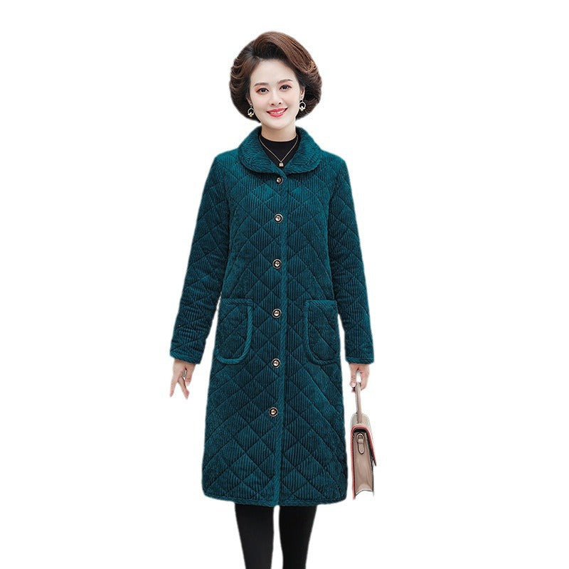 Light and thin cotton-padded coat for women's mid-length mother's autumn and winter fleece-lined warm cotton-padded jacket western-style middle-aged and elderly women's cotton-padded jacket coat