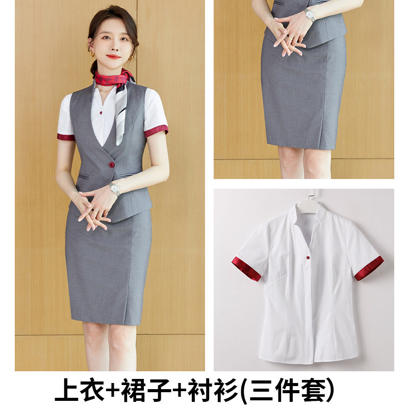 Stewardess uniform professional shirt Women's Spring temperament suit high-end hotel front desk reception work clothes beauty salon work clothes