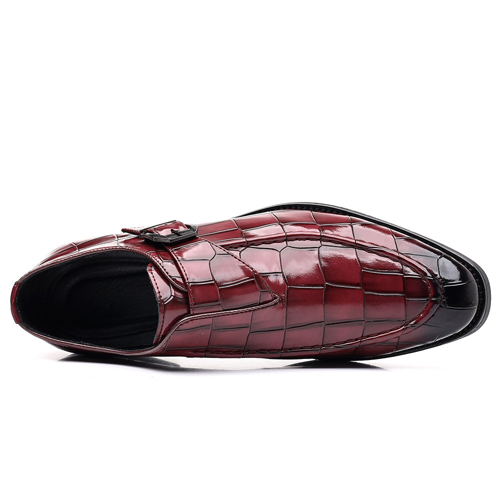 plus size Leather Shoes Men's Business Leg Plaid Shoes Fashion Buckle Loafers British Foreign Trade Casual Shoes shein
