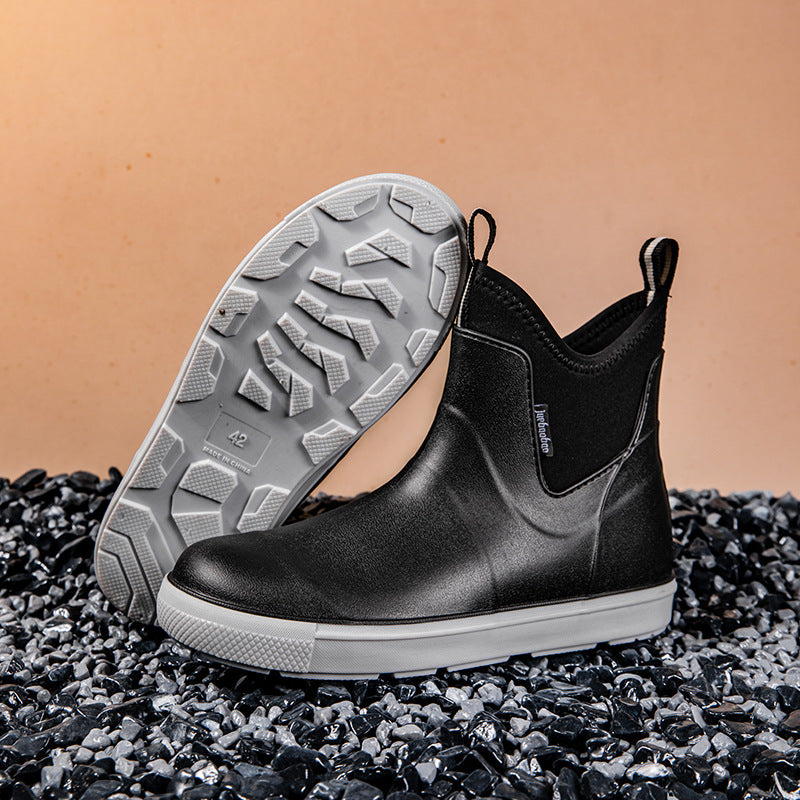 Cross-Border New Brown Men's Rain Boots, Short-Tube Sports Shoes, Fashionable Rain Boots, Waterproof and Non-Slip Outdoor Water Shoes, Wading Rubber Shoes