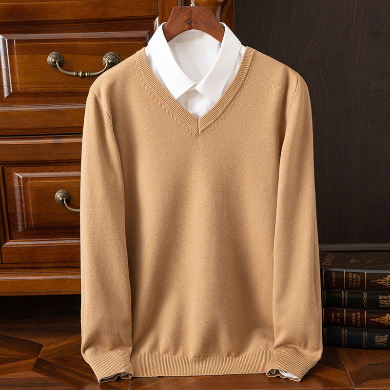 Men's Sweater Autumn/Winter V-Neck Knitted Loose Plus Size Cross-Border Sweater Men's Warm Knitted Base Layer