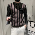 Fake two-piece sweater all-match casual Pu handsome sweater men's striped slim fit 2023 niche new sweater fashion