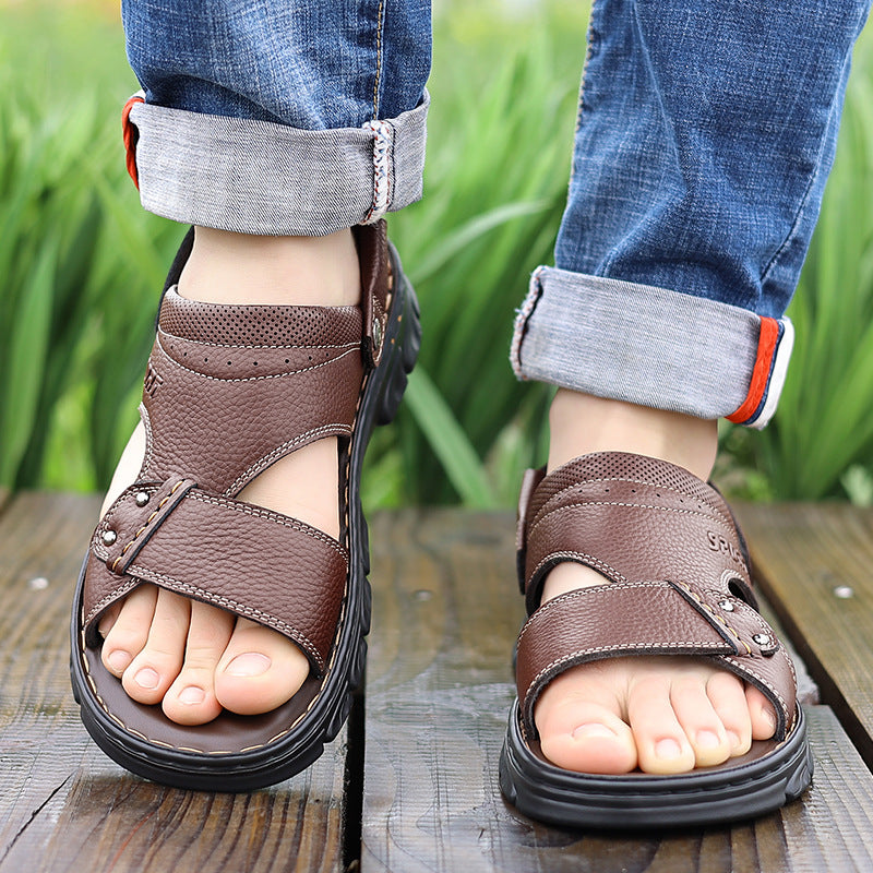 Men's sandals 2024 Summer new men's outdoor sandals outdoor fashion leather sandals factory direct one-piece delivery