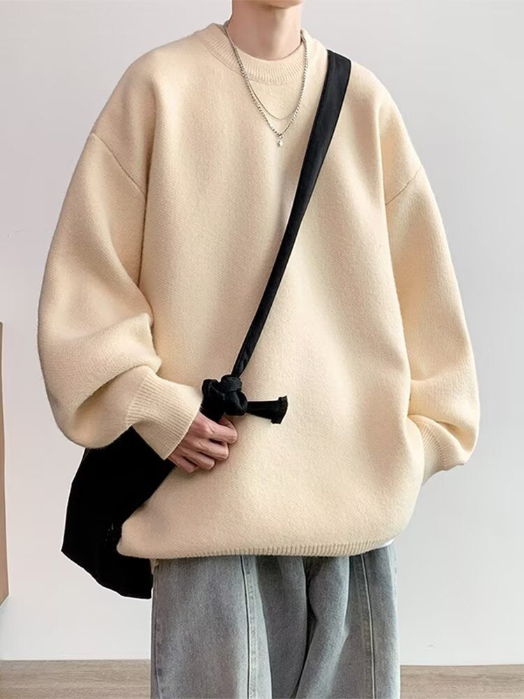 Sweater Men's Autumn and Winter Lazy Style American Style Retro High-end Sense Loose Casual Solid Color Pullover Base Knitted Sweater