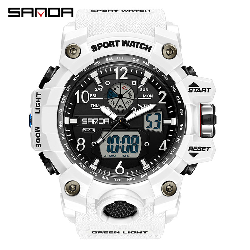Sanda Hot-Selling Watch Korean Version Student Party Multi-Functional Waterproof Alarm Clock Electronic Watch Cool Dual Display Luminous Sports Watch