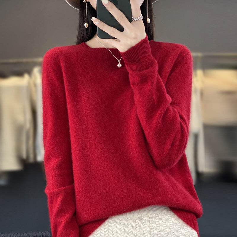 Wholesale First-Line Ready-To-Wear Round Neck Woolen Sweater for Women, Simple Elegant Knitted Sweater, Long-Sleeved Versatile Sweater Bottoming Shirt