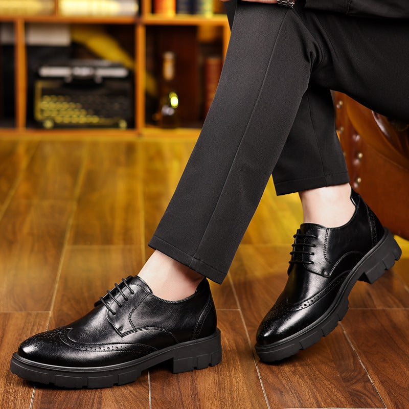 Height-Increasing Leather Shoes for Men, Business Formal Casual Brogue Height-Increasing Shoes for Men, 8cm Men's Wedding Groom Shoes