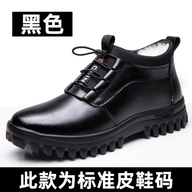 High-Top Cotton Boots 2026 Winter New Style Workwear Men's Shoes Trendy Wool Snow Boots Leather Lace-Up Warm Leather Shoes