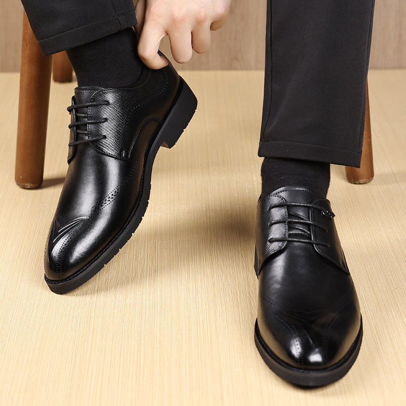 New Leather Shoes for Men, Business Formal Wear, First-Layer Cowhide Wedding Shoes, Soft Soles, Breathable, High-End Men's Shoes, Genuine Leather Commuting British Style