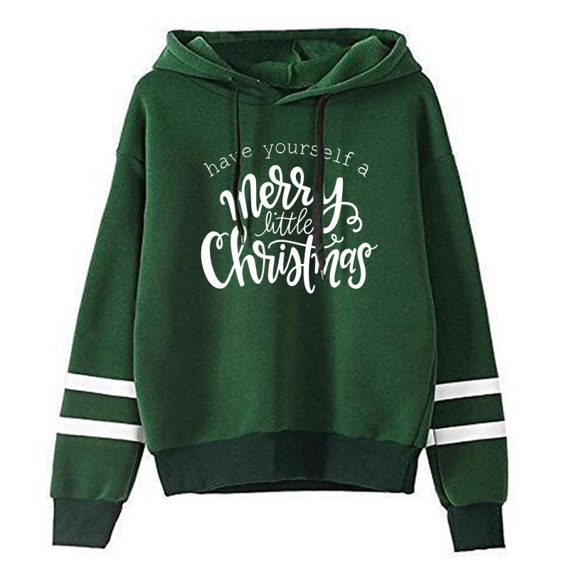 Have Yourself A Merry Happy Printed Parallel Bars Hooded Sweatshirt Autumn and Winter European and American Men's and Women's Top