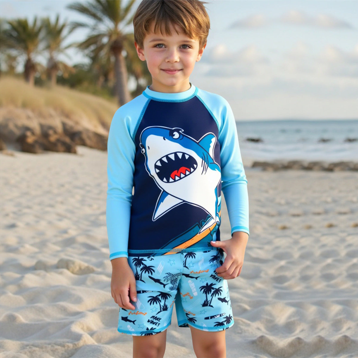 Children's Swimsuit Boys Split Swimsuit 2025 New Sunscreen Quick-drying Shark Long-sleeved Cross-border Boy Swimsuit