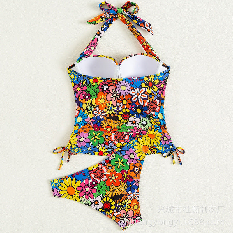2023 New European and American Style Bikini Halter Neck Two-Piece Swimsuit for Women, Printed, Push-Up, Wholesale Swimwear
