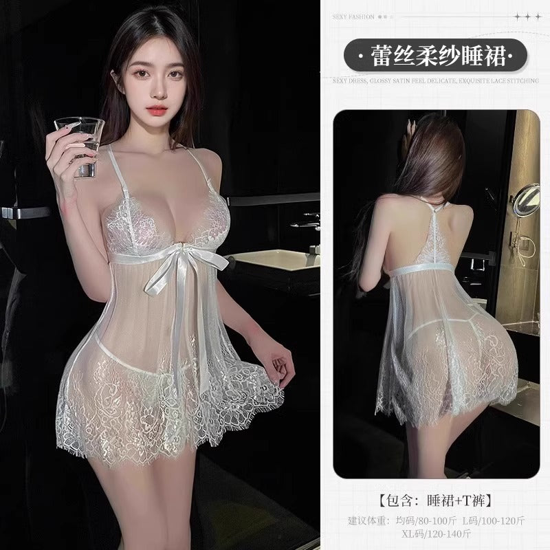Underwear Women's Sexy High-End Sexy Suspender Nightgown Lace Panties 2024 Hot Style Fashion Large Size Pajamas Set
