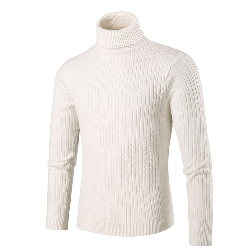 Foreign Trade 2024 New Men's Turtleneck Sweater Men's Autumn and Winter Simple Twist Knitted Shirt Inner Base Shirt Men's Top