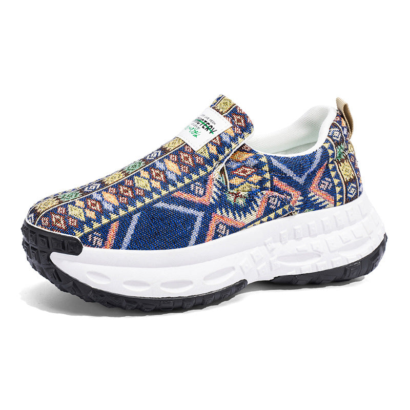 Men's Versatile Printed Thick-Soled Slip-On Canvas Sneakers for Middle-Aged and Young Adults