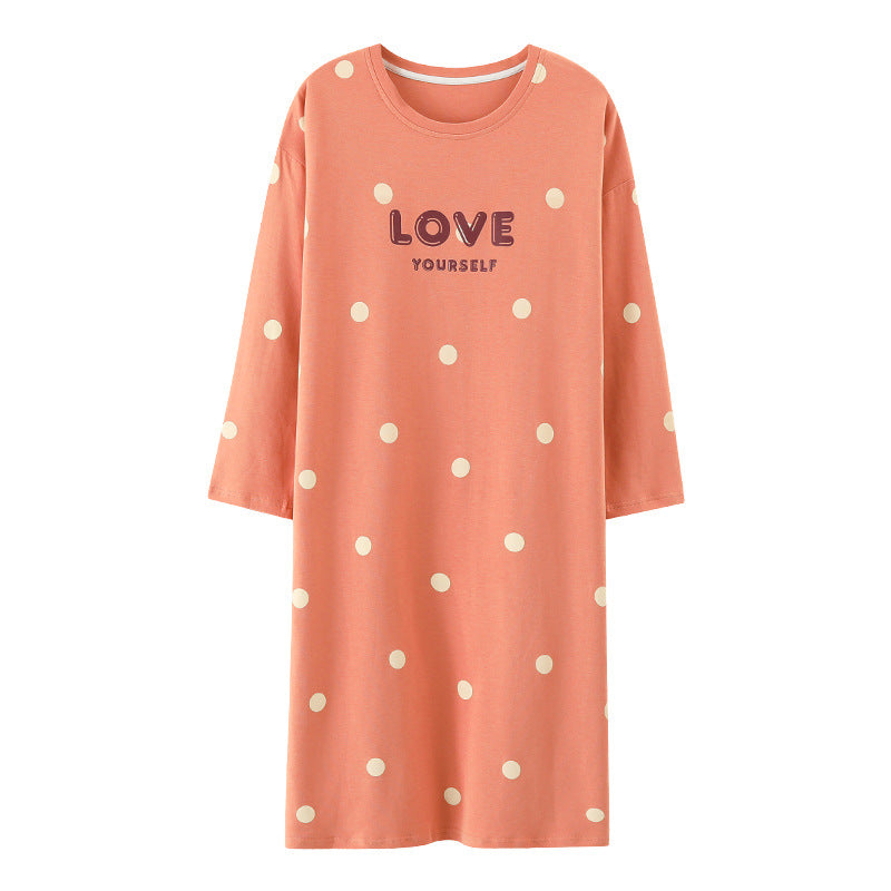 Women's Nightgown Spring and Autumn Long-Sleeve Plus Size 100kg Mid-Length Dress Can Be Worn Outside Women's Sleepwear Dropshipping