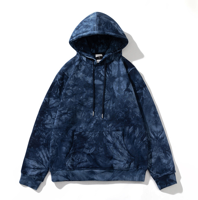 American Style Street Tie-Dye fleece-lined Hooded Sweat for Men and Women Couple Autumn and Winter New Loose Ins Fashion Brand Top