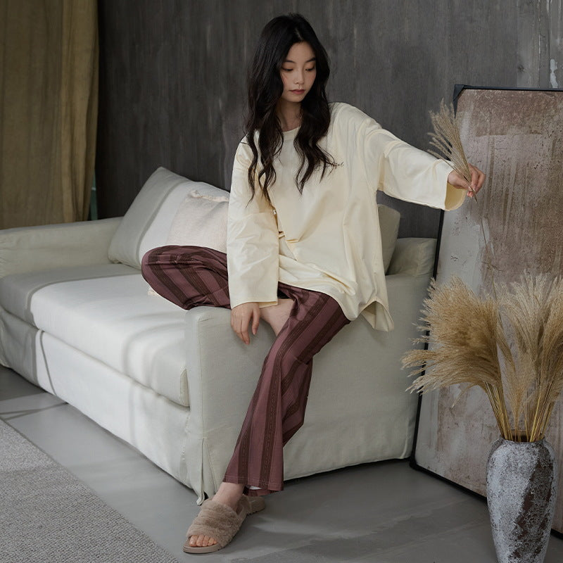 Deershi Pure Cotton Pajamas with Breast Pads for Women 2025 New Spring and Autum Long-Sleeved Loose High-End Home Clothes That Can Be Worn Outside