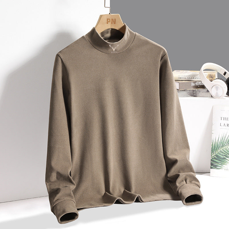 Half-High Collar Thermal Sweatshirt Solid Color Pullover Thick Long-Sleeve T-Shirt High-Neck Base Shirt Men's Versatile Inner Wear Men's Sweatshirt