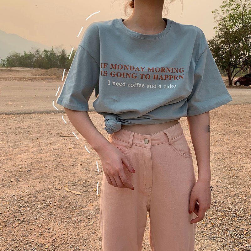 Korean Letter Printed Loose Short-Sleeved T-Shirt for Women Summer Casual Tops Student Couple Wear Bottoming Shirt Women's Clothing Trbottomy