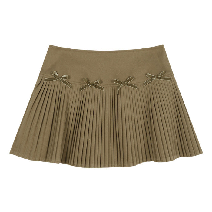 White Skirt, Bow Skirt, Black Pleated Skirt, Women's Early Autumn High-Waisted Slimming Look A-Line Skirt, Woolen Skirt
