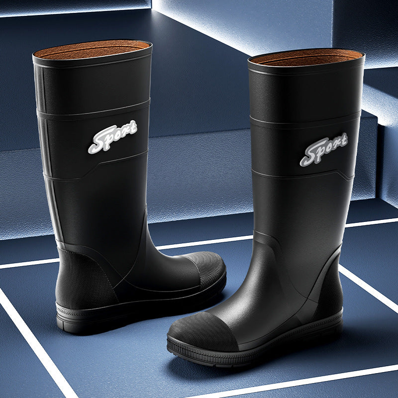 Bundle High-bark Men's Rain Boots Trendy Cool Men's Mid-high Rain Boots Climbing Patrol Waterproof Shoes Non-slip Rubber Shoes Men's Water Boots