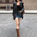 Suit Leather Jacket Women's Design Sense Niche PU Leather High-end Sense Fried Street Loose Casual Black Elegant Suit Fashion