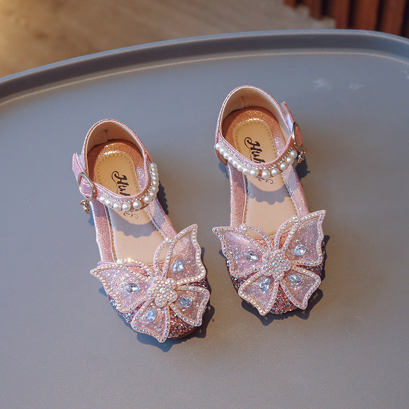 2026 Spring/Summer New Children's Sandals Korean Style Girls' Bow Princess Shoes Pearl Dance Performance Shoes Trendy