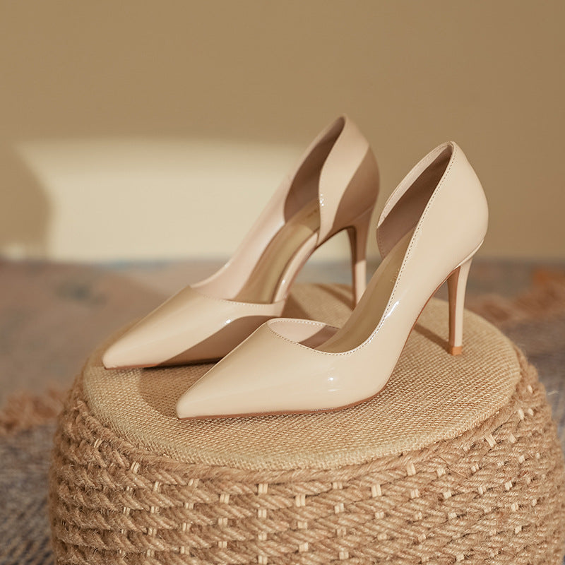 Nude High Heels for Women, High-End 2025 Internet Celebrity Pointed Toe Small Stiletto Heels, Huizhou Women's Shoes, Shallow Breathable Soft Leather Shoes