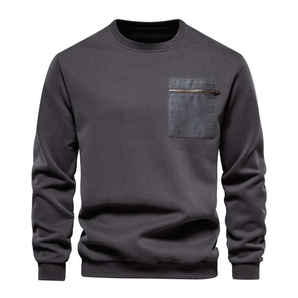 Autumn New Style Long-Sleeved Solid Color Sweatshirt Trendy Men's Loose Casual Versatile Round Neck Sweatshirt Men's Black