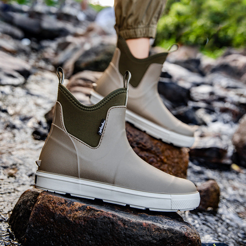Cross-Border New Brown Men's Rain Boots, Short-Tube Sports Shoes, Fashionable Rain Boots, Waterproof and Non-Slip Outdoor Water Shoes, Wading Rubber Shoes