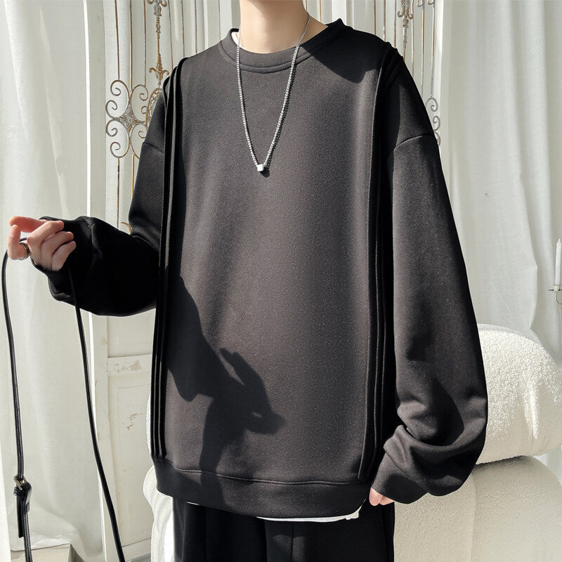 Sweater Men's 2025 Spring New Fashion Brand Loose All-match Solid Color Inner Base Shirt Long Sleeve Men's Round Neck Sweater