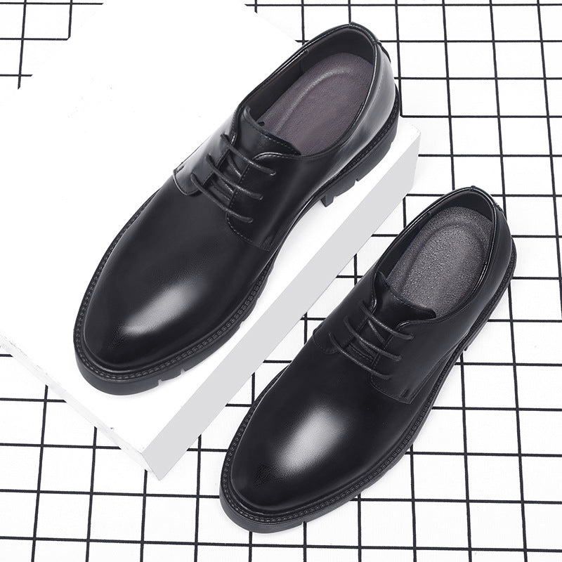 Leather Shoes Men's Business Formal Wear Breathable Soft Leather Black Wedding Shoes Height Increasing 10cm Large Size Sj7106