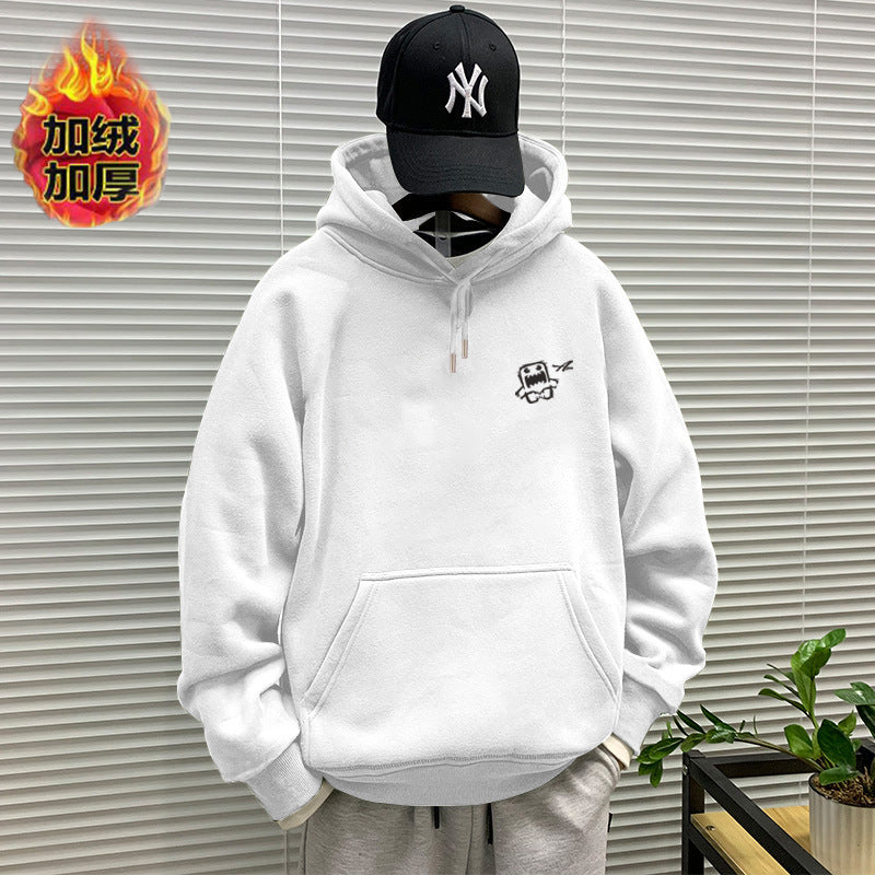 440g winter Yu wenle tide brand men's sweater men's hooded coat simple coat loose fleece-lined hoodie