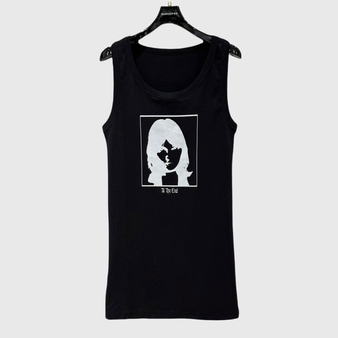 Women's SUBHUMAN Style American Style Fashion Brand Black All-match Slimming Printed Sling Vise T-shirt for Women