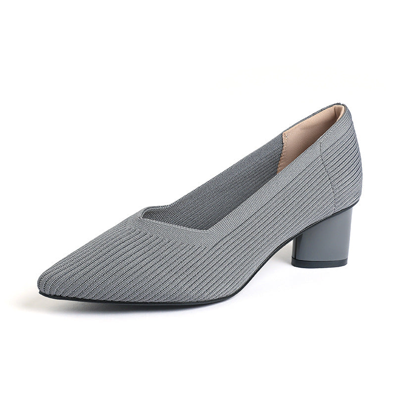 Princess High-Heeled girls Chunky Heel New Style Pointed Toe V-Cut Straight Pattern Solid Color Versatile French-Style Girl's Single Shoe Fashionable Women's Mid-Heel
