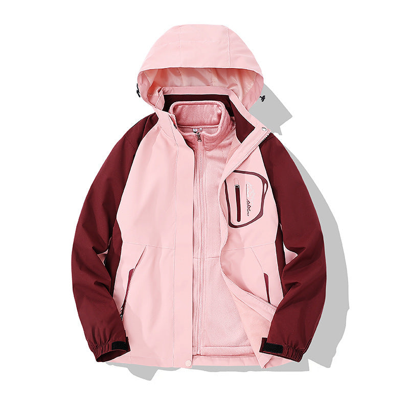 Autumn and Winter couple's three-in-one two-piece windproof water jacket men's outdoor jacket women's fleece jacket fleece-lined thickened