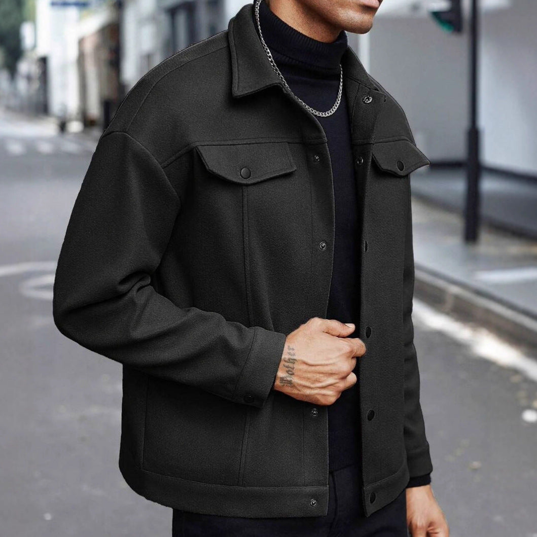 European and American Cross-Border Amazon Temu Autumn and Winter New Style Men's Woolen Lapel Jacket Casual Sports Business Jacket for Men