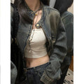 American Style Retro Vibe Style Tooling Denim Coat Women's Autumn Loose Design Sense Washed Old Cardigan Jacket Trendy