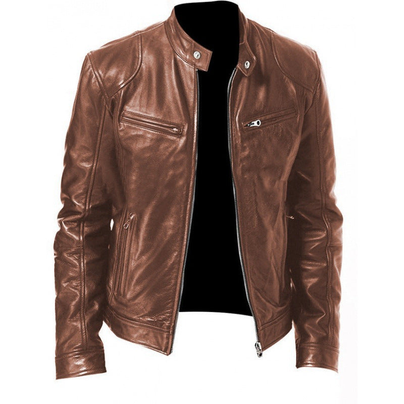 Foreign Trade European and American Men's Leather Jackets for Men and Teenagers Stand-Up Collar Punk Men's Motorcycle Leather Jackets Wholesale
