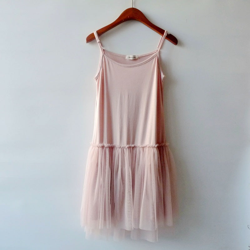 Short Mesh Tutu Skirt with Slip Skirt Stitching Modal Base Skirt with Slip Lace Autumn and Winter Inner Dress