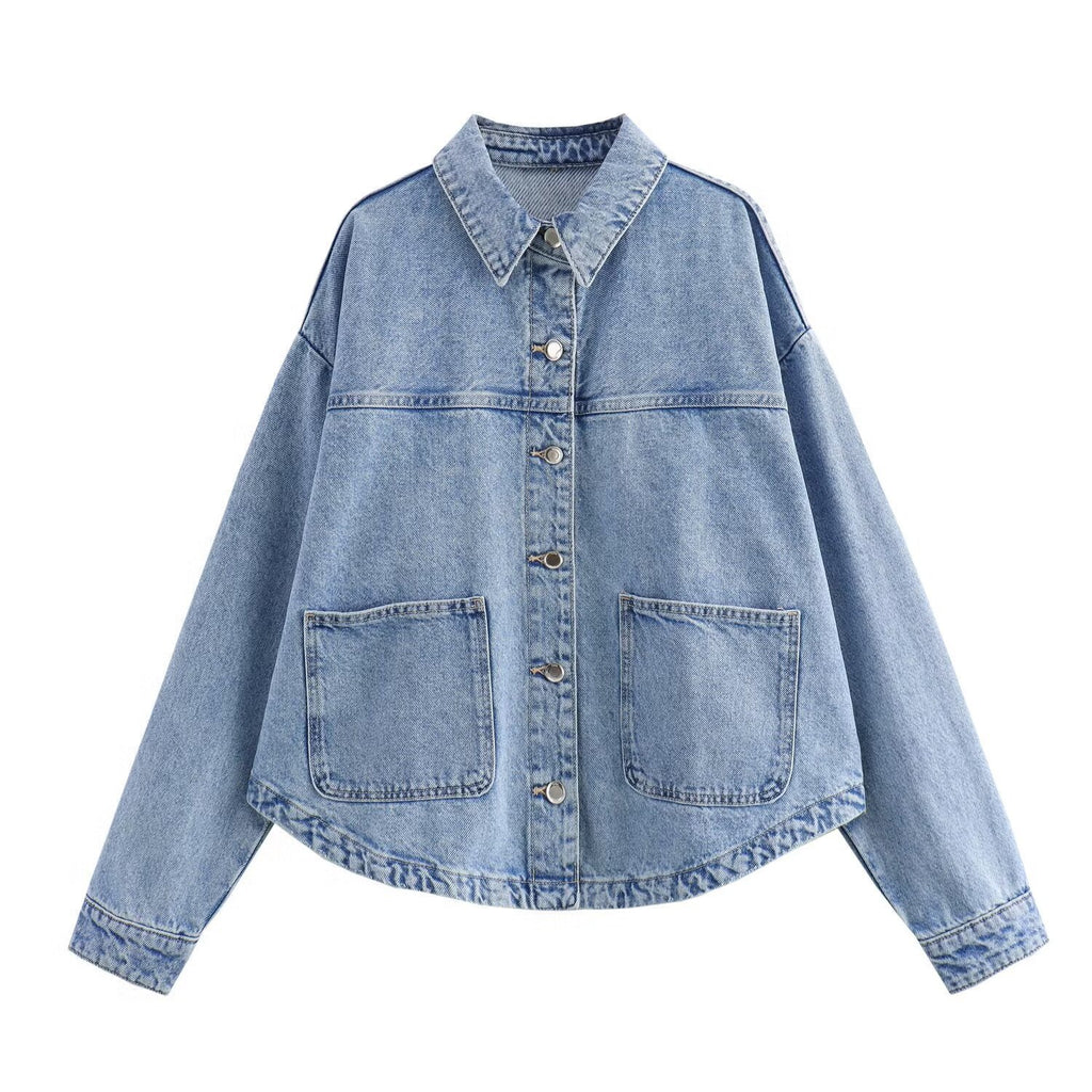 Aliexpress Exclusive New Women's Fashion Versatile Turn-Down Collar Single-Breasted Pocket Denim Shirt-Style Jacket