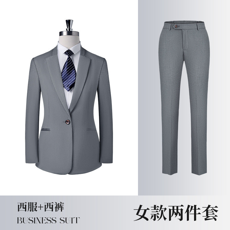 Gray Business Attire for Men and Women, Autumn and Winter Slim Business Bamboo Pattern Suit, Women's Trousers and Vest