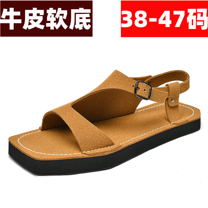 Sandals Men's Large Size 47 Summer Slip-On Men's Flats 46 Outer Wear 45 Beach Shoes Cross-Border Genuine Leather Open-Toe Sandals