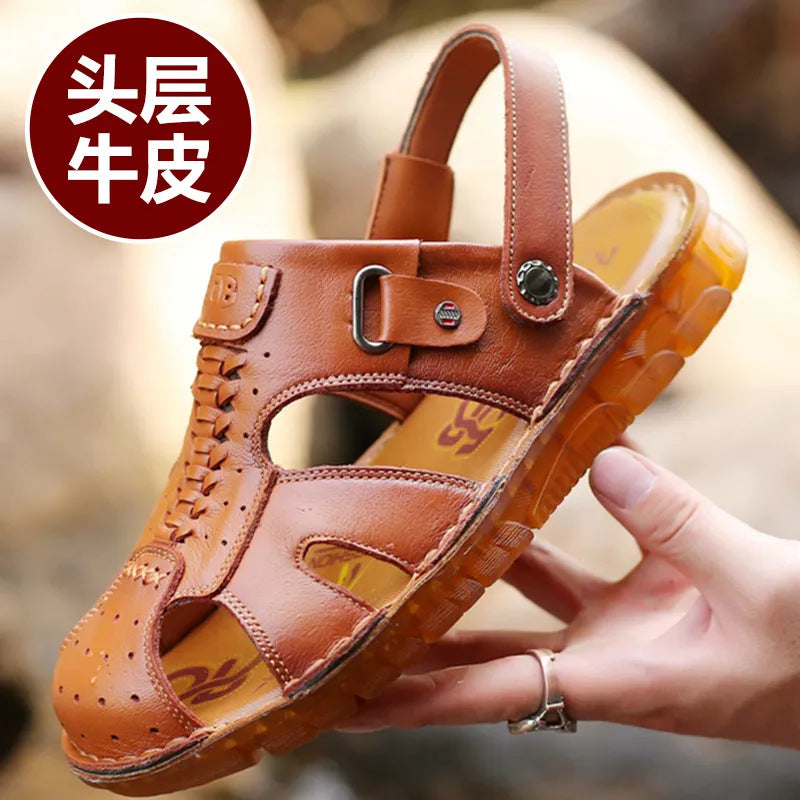 Men's Summer Outdoor Sandals Men's Casual Slippers Two-Wear Genuine Leather Cowhide Oxford Sole Men's Shoes Beach Shoes Wholesale